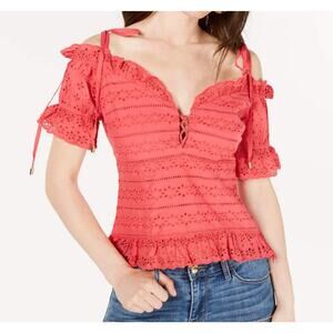 Guess pink Isotta Cotton Eyelet Top size XS